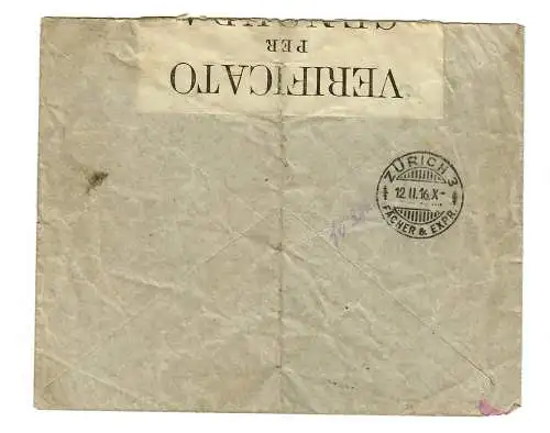 censored cover 1916 Milano to Zürich