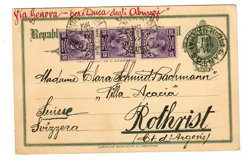 Post card 1914 Santos to Rothrist/Switzerland