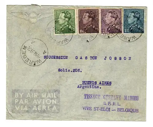 Air Mail Waregem 1938 to Buenos Aires