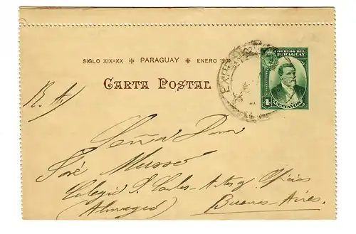 Lettre de carte postale 1901 à Buenos Aires, voir vers le verso