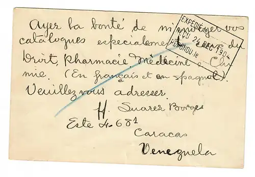 Ganzsache mit Zusatzfrankatur Caracas nach Paris 1904