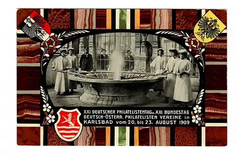 Carte postale XXI Journée allemande des philatélistes 1909 à Karlovy Vary