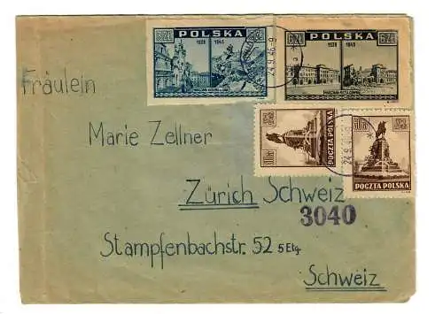 Lettre de Gotebievo/Gdansk 1946 à Zurich