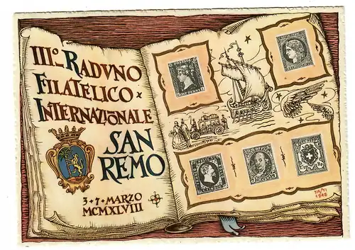 Carte de vue San Remo 1948, Filatelica