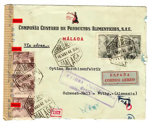 Poste aérien Malaga vers Schwäbisch Hall, OKW censure,1940