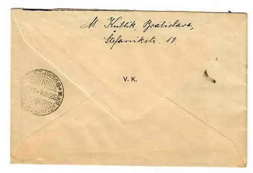 Einschreiben Eilboten Bratislava nach Budapest 1925