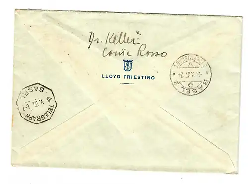 Einschreiben Bombay, Luftpost nach Basel/CH 1937, LLOYD Triestino