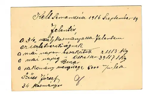 Carte postale Kuk Feldpost Smederevo vers Budapest 1916, Censuré