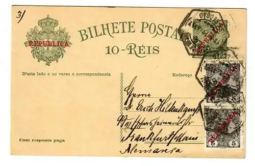 Postkarte 10 Reis nach Frankfurt/M