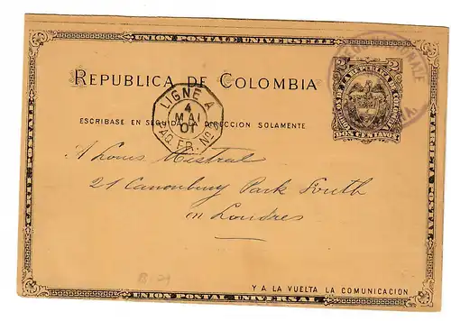 Ganzsache nach London 1901 über Französische Schiffspost