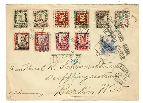 Einschreiben Cadiz 1937 nach Berlin