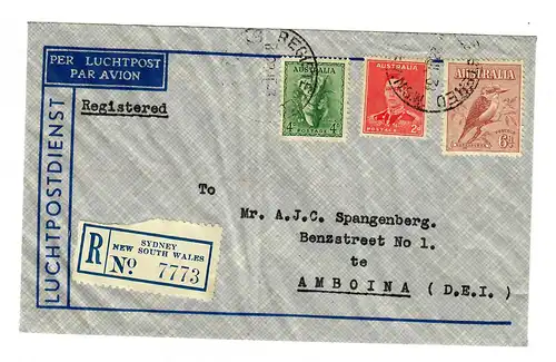 Luftpost Einschreiben Sydney NSW nach Amboina about 1930