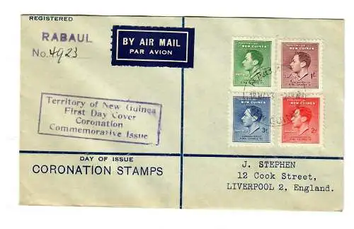 Poste aérien recommandé Rabaul selon Liverpool FDC 1937