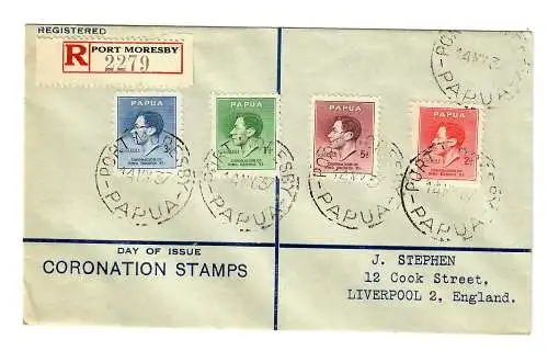 Luftpost Einschreiben Port Moresby nach Liverpool FDC 1937