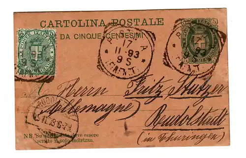 Entier complet 1893 vers Rudolstadt