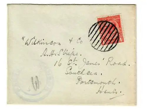 Lettre du courrier militaire à Portsmouth.