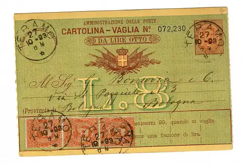 Geldanweisung Teramo nach Bologna 1893