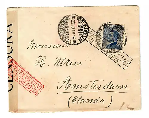 Lettre de Genova à Amsterdam en 1916, censure