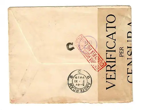 Brief Genova 1916 nach Amsterdam, Zensur