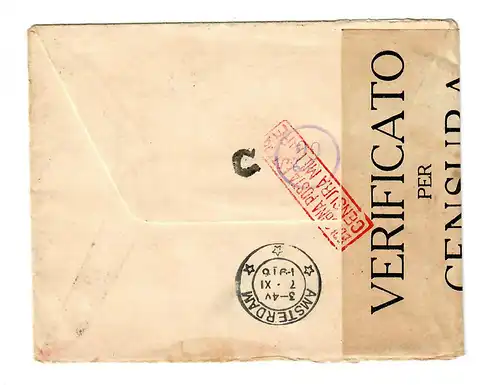 Lettre de Genova à Amsterdam en 1916, censure