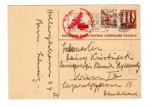 Ganzsache Bern 1941 nach Wien mit Zensur