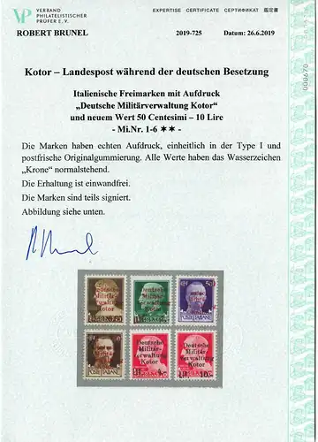 Kotor: MiNr. 1-6, postfrisch, ** VPP Attest