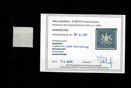 Wurtemberg: Min° 32a, sans caoutchouc, résultat BPP
