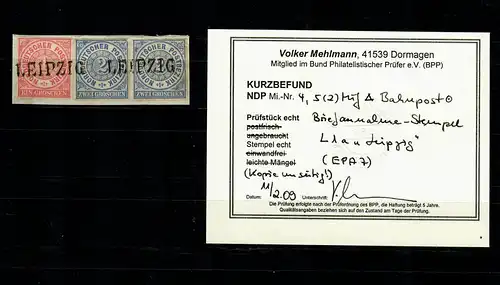 NDP: MiNr. 4, 5 auf Briefstück, gestempelt Leipzig, BPP Befund