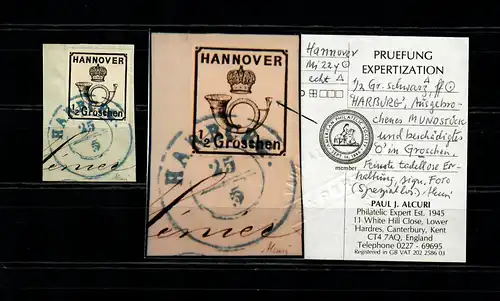 Hannover: MiNr. 22y, Plattenfehler, Luxus gestempelt auf Briefstück
