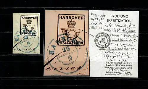 Hanovre: MiNr. 22y, Erreur de plaque, Luxe Tamponné sur le billet
