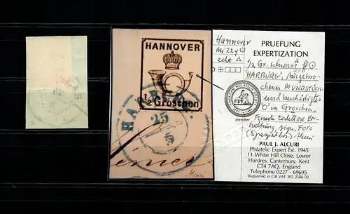 Hanovre: MiNr. 22y, Erreur de plaque, Luxe Tamponné sur le billet