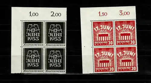 Berlin: MiNr. 110-111, postfrisch, **, VE1, Eckrand Viererblock