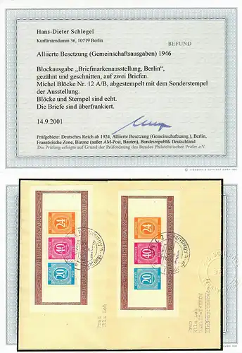 MiNr. Blöcke 12 A/B, gestempelt Sonderstempel, BPP Befund, echt