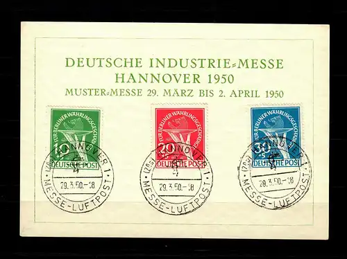 Berlin: MiNr. 68-70, Muster Messe hannover, Messe Luftpost