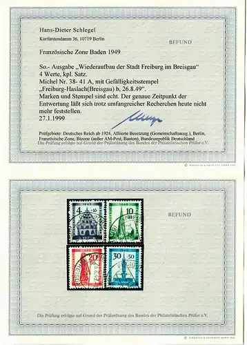 Baden: MiNr. 38-41 A, Stamp Freiburg Haslach, BPP résultat