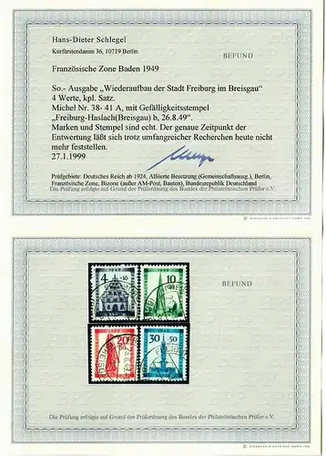 Baden: MiNr. 38-41 A, Stempel Freiburg Haslach, BPP Befund