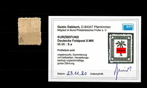 Feldpost MiNr. 5a, ungebraucht, mit BPP Befund