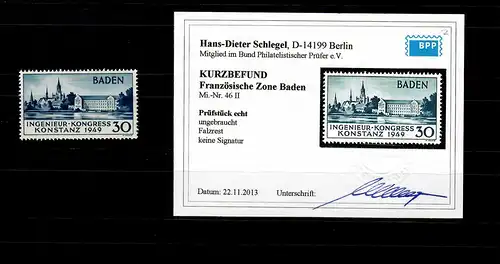 Baden: MiNr. 46 II, ungebraucht mit Falzrest, BPP Befund