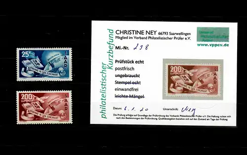 Saar: MiNr. 297-298, postfrisch, ** Befund für MiNr. 298