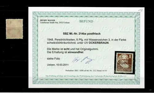 SBZ: Min° 214 bx, frais, **, résultat