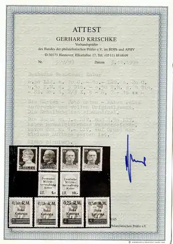 Kotor: MiNr. 1,2/3x 4-6, postfrisch, ** BPP Attest