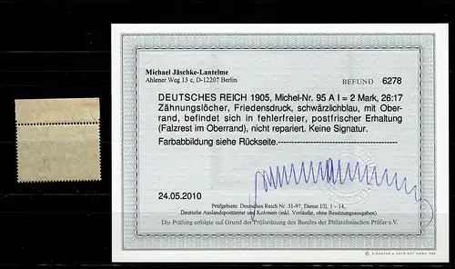 Deutsches Reich: MiNr. 95 AI, postfrisch, **, BPP Befund