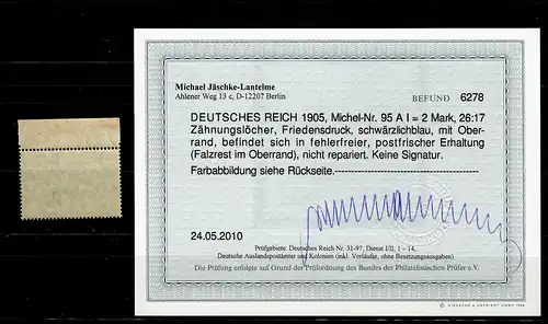 Reich allemand: MiNr 95 AI, frais, **, BPP résultats