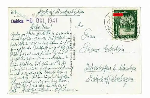 GG Bahnpoststempel: AK Fischer: Krakau-Deutsch Przemysl aus Debica