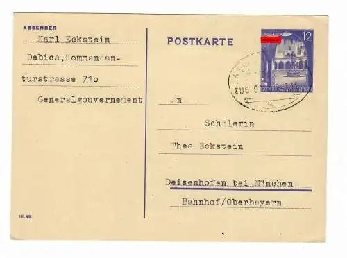 GG Bahnpoststempel: Ganzsache Krakau - Lemberg aus Debica nach Deisenhofen