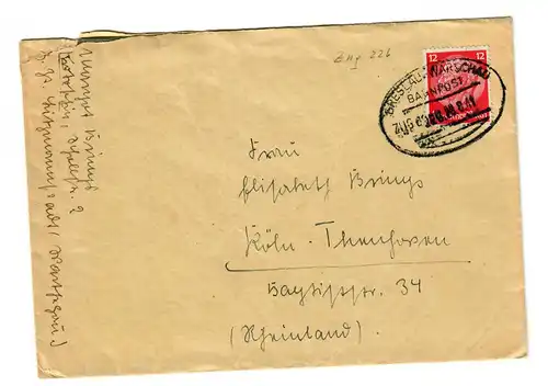 Tampon de la poste GG: Lettre de Wroclaw-Warschau, n° 226 vers Cologne