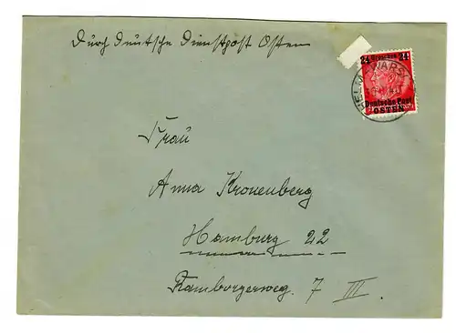 Tampon de la poste GG: Tempo de Chelm Varsovie vers Hambourg 1940