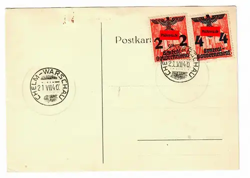 Tampon de la poste GG: Templier de Chelm-Varsovie 1940