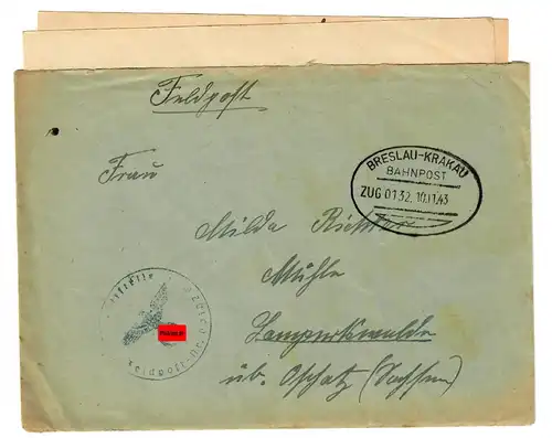 Tampon de la poste GG: lettre de FP Wroclaw-Cracovie, train n° 132