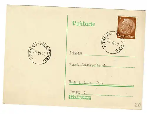 GG Bahnpoststempel: Krakau - Warschau, früher Zugstempel